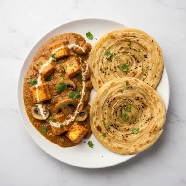 Paneer mushroom Masala with laccha paratha